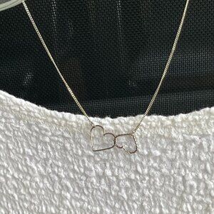 Double Heart dainty silver necklace 18"